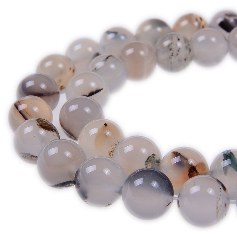PLTbeads خرز PLTbeads ناعم دائري الشكل من الأحجار الكريمة الطبيعية، خرز فضفاض لشرائط واحدة لكل كيس تقريبًا 15.5 بوصة 48-50 قطعة لصنع المجوهرات (10 مم، عقيق زهرة بيضاء) - Image 1